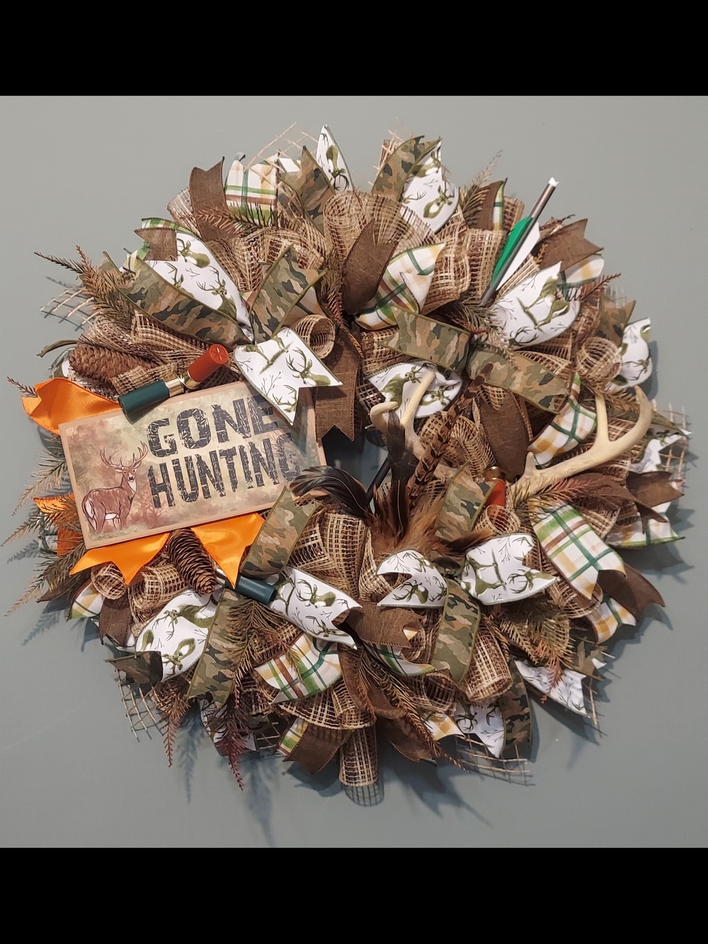 Hand Crafted Brown & Green 'Gone Hunting'  Wreath